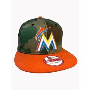 New Era 9Fifty Miami Marlins Camo & Orange Strapback Hat One Size Fits Most